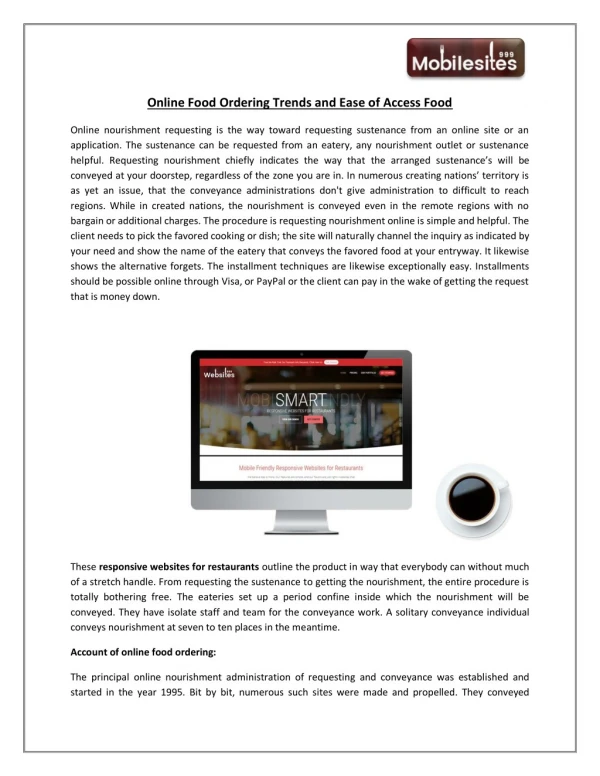 Online Food Ordering Trends and Ease of Access Food