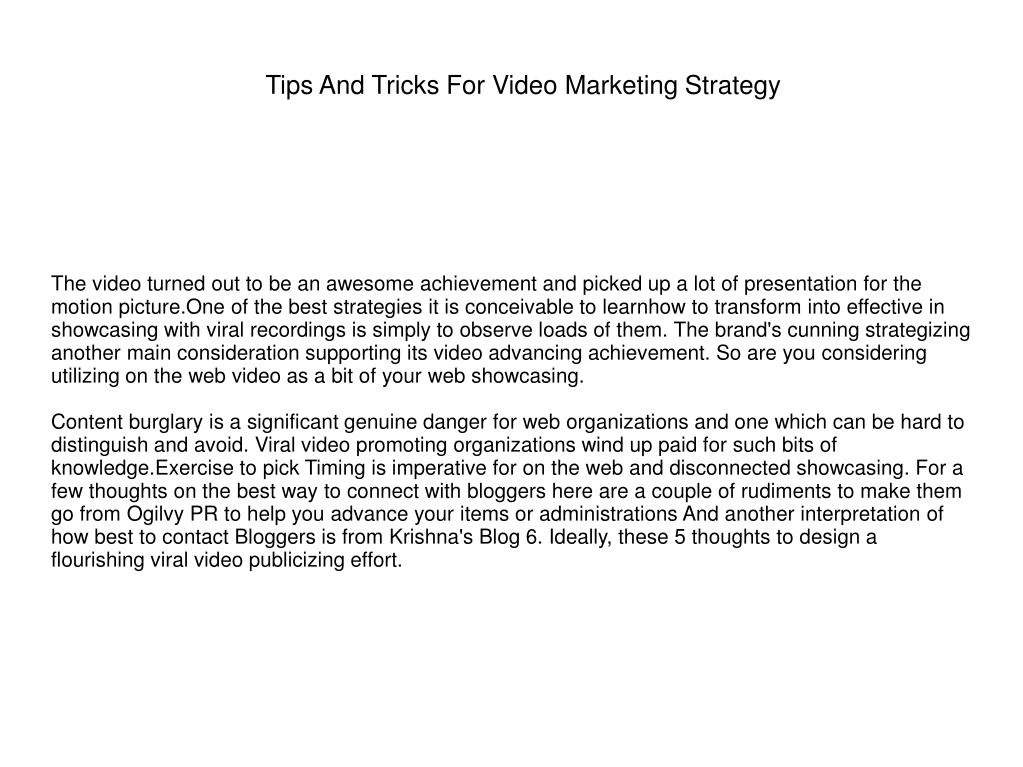 tips and tricks for video marketing strategy