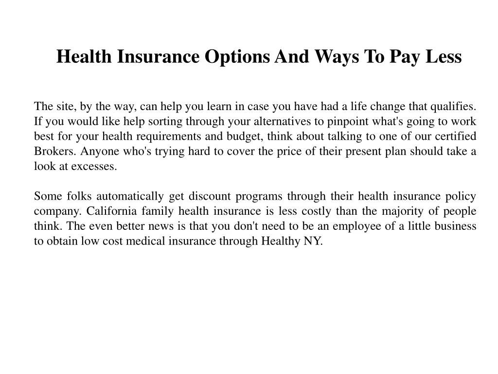 health insurance options and ways to pay less
