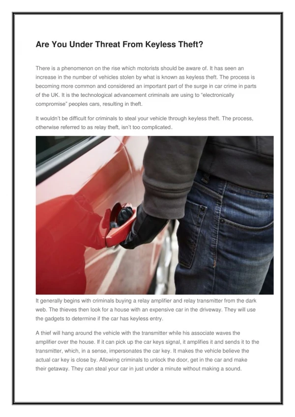 Are You Under Threat From Keyless Theft?