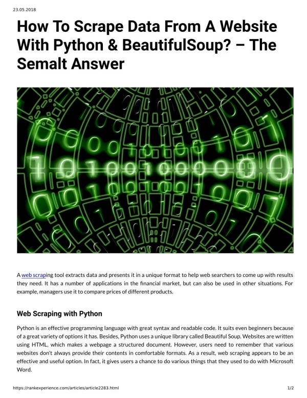 How To Scrape Data From A Website With Python & BeautifulSoup? – The Semalt Answer