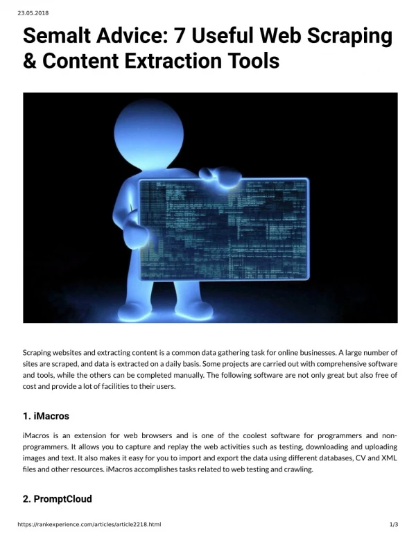 Semalt Advice: 7 Useful Web Scraping & Content Extraction Tools
