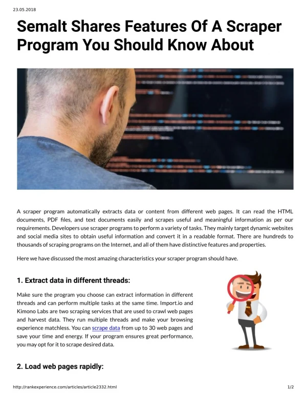 Semalt Shares Features Of A Scraper Program You Should Know About