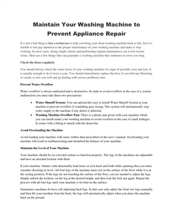 Maintain Your Washing Machine to Prevent Appliance Repair
