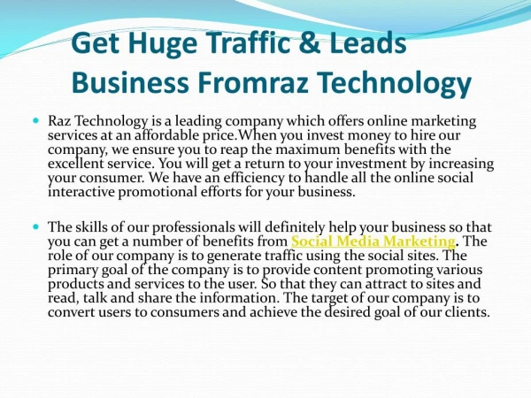 Get Huge Traffic & Leads Business Fromraz Technology