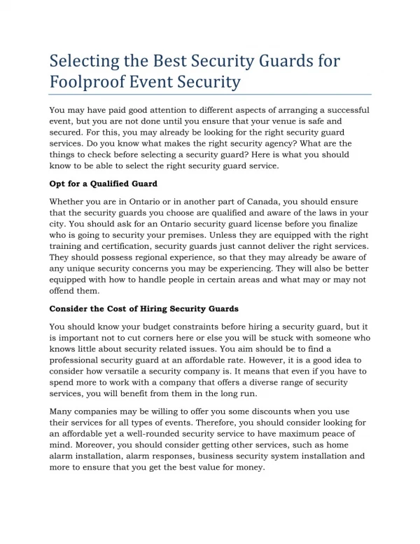 Selecting the Best Security Guards for Foolproof Event Security