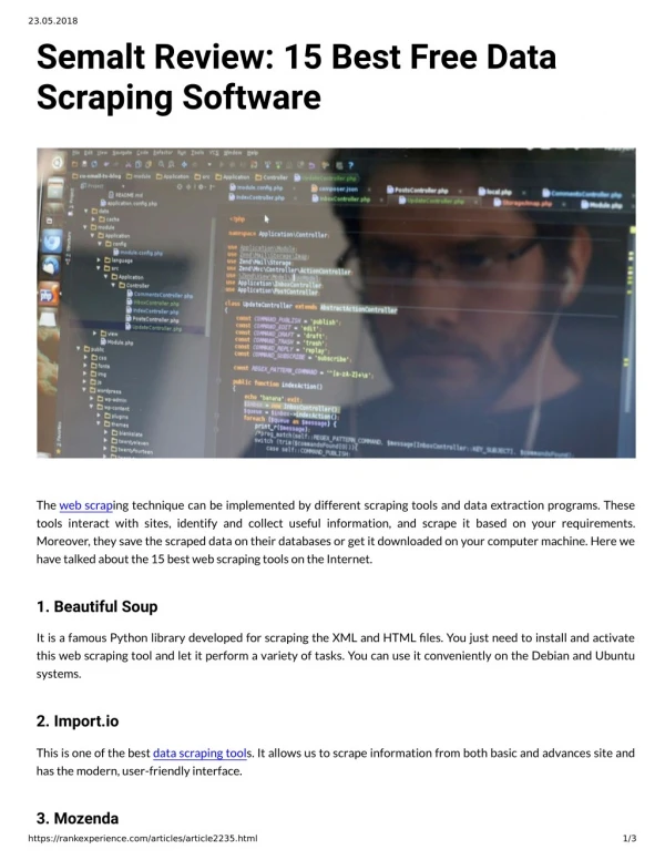 Semalt Review: 15 Best Free Data Scraping Software