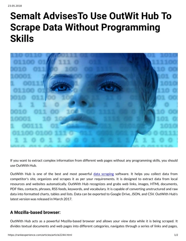 Semalt AdvisesTo Use OutWit Hub To Scrape Data Without Programming Skills