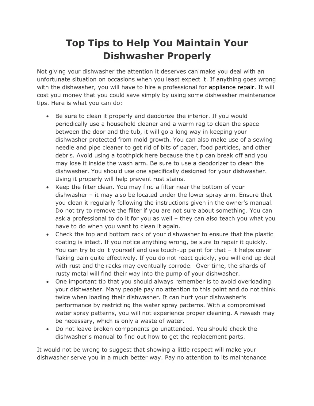 top tips to help you maintain your dishwasher