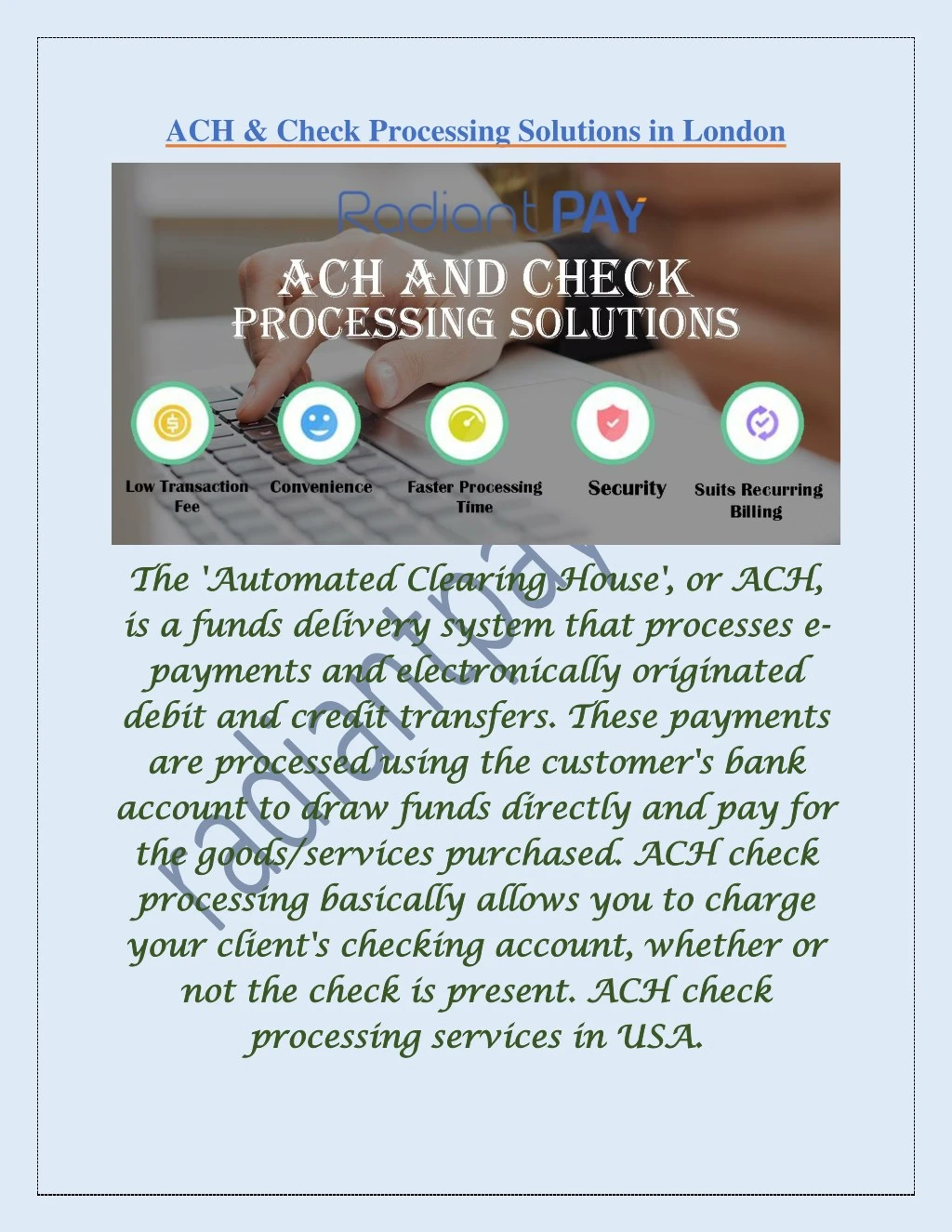 ach check processing solutions in london