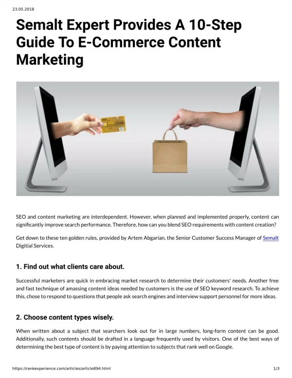 Semalt Expert Provides A 10 Step Guide To E Commerce Content Marketing
