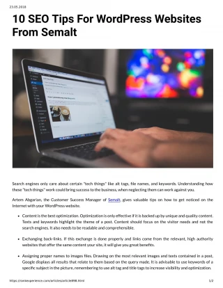 10 SEO Tips For WordPress Websites From Semalt - slide 1