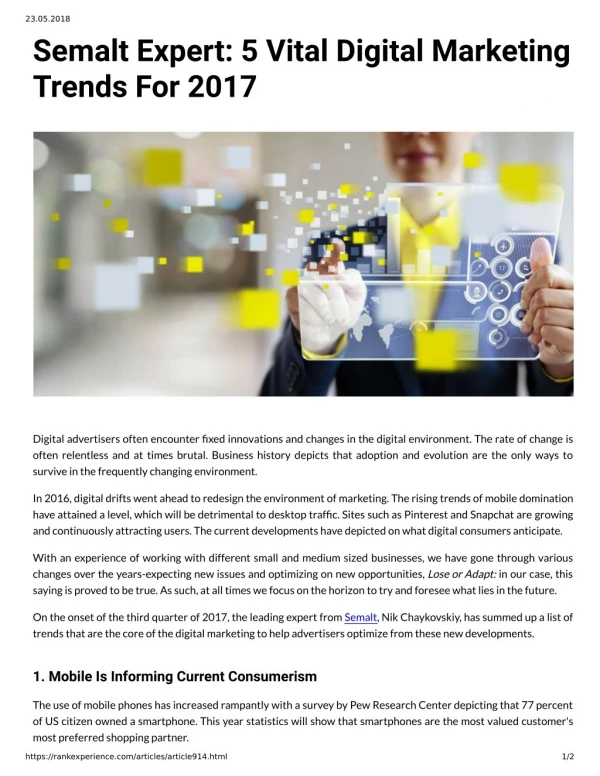 Semalt Expert: 5 Vital Digital Marketing Trends For 2017