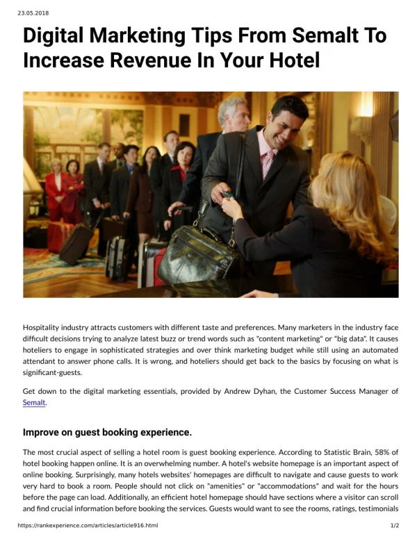 Digital Marketing Tips From Semalt To Increase Revenue In Your Hotel