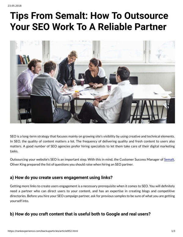 Tips From Semalt: How To Outsource Your SEO Work To A Reliable Partner