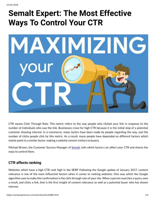 Semalt Expert: The Most Effective Ways To Control Your CTR