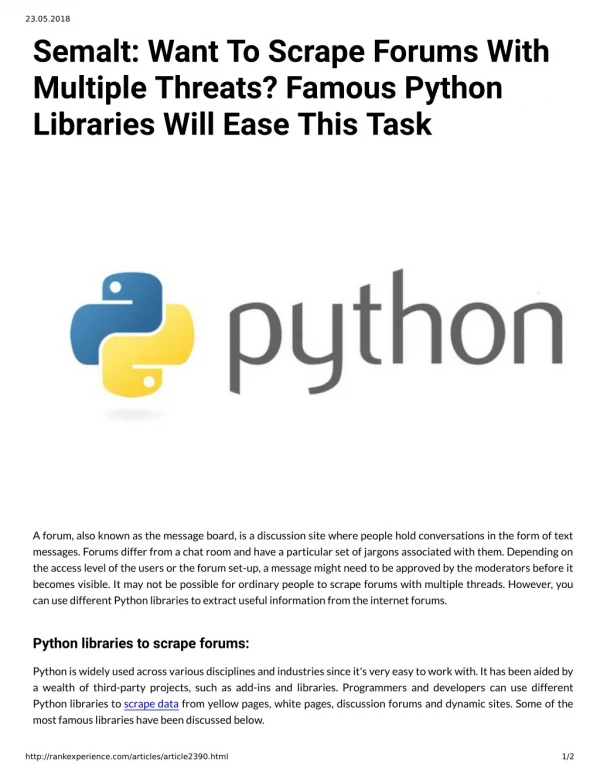 Semalt: Want To Scrape Forums With Multiple Threats? Famous Python Libraries Will Ease This Task