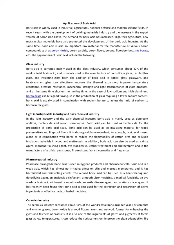 The applications of boric acid