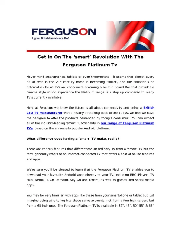 Get In On The ‘smart’ Revolution With The Ferguson Platinum Tv