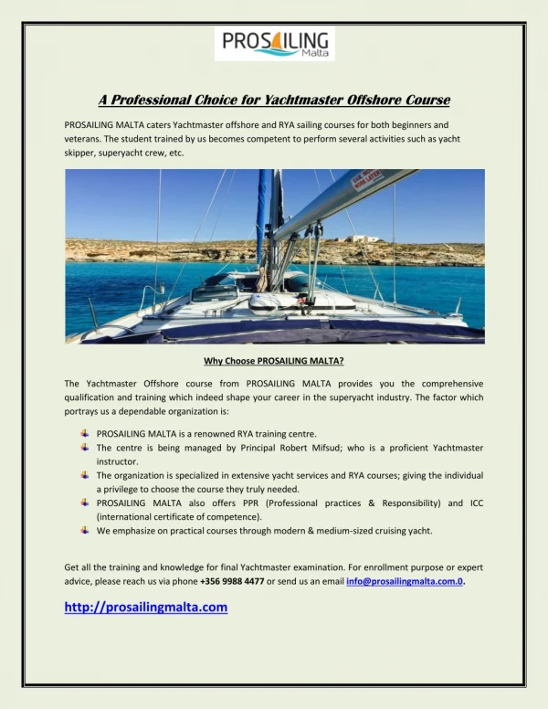 Professional Choice for Yachtmaster Offshore Course