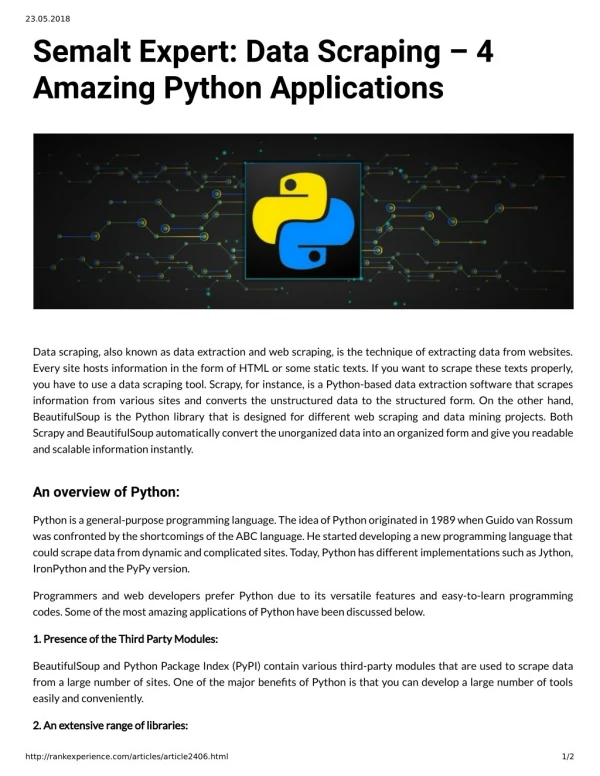 Semalt Expert: Data Scraping – 4 Amazing Python Applications