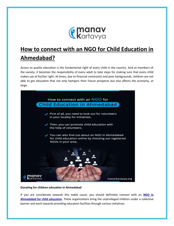 How to connect with an NGO for Child Education in Ahmedabad?