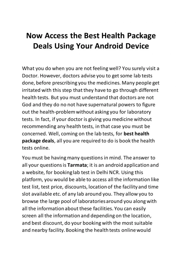 Now Access the Best Health Package Deals Using Your Android Device