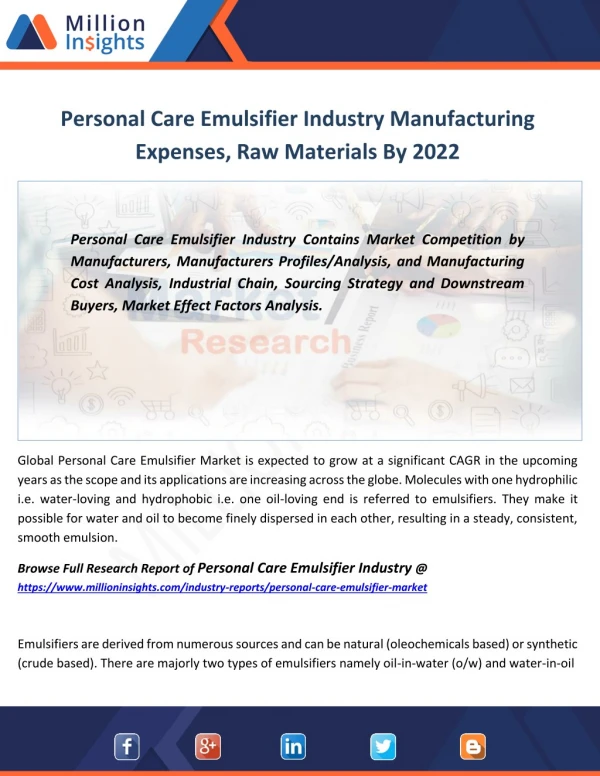 Personal Care Emulsifier Market Sales Area and Its Competitors Forecast 2022