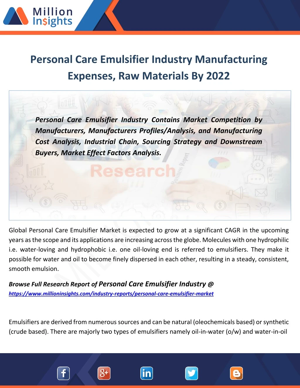 personal care emulsifier industry manufacturing