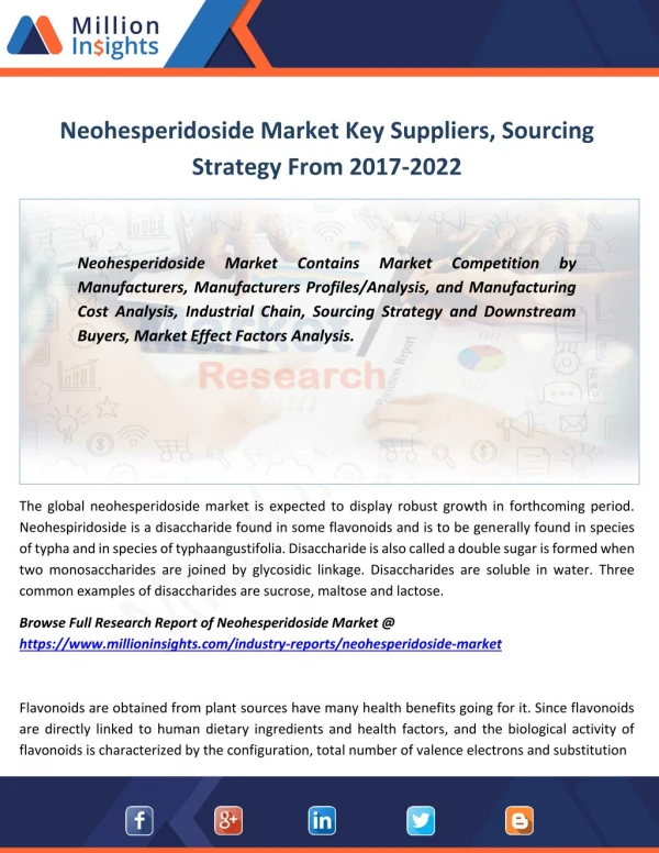 Neohesperidoside Industry Production Growth, Market Drivers By 2022