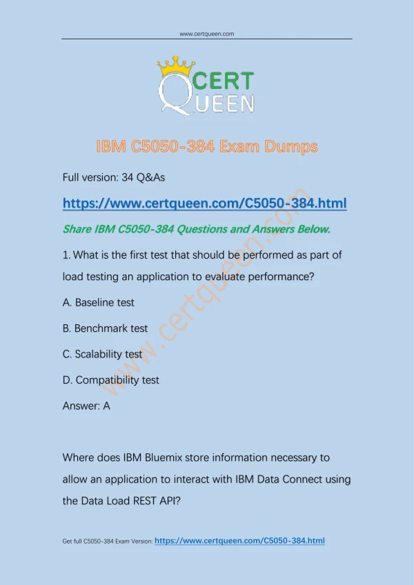 2018 IBM C5050-384 Exam Dumps Questions | CertQueen