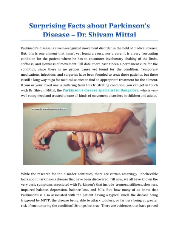Surprising Facts About Parkinson's Disease - Dr. Shivam Mittal