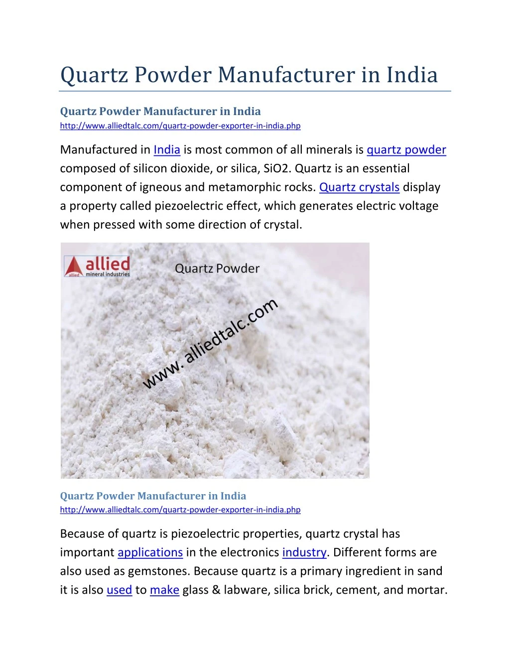 quartz powder manufacturer in india