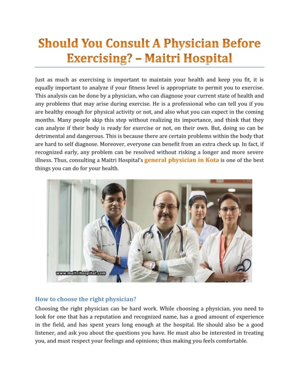 Should You Consult A Physician Before Exercising? - Maitri Hospital