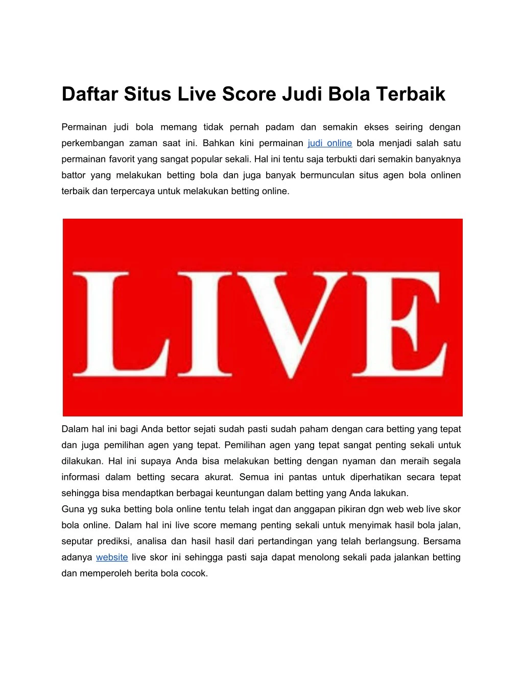 daftar situs live score judi bola terbaik