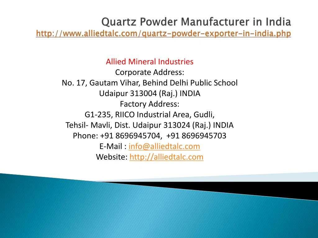 quartz powder manufacturer in india http www alliedtalc com quartz powder exporter in india php