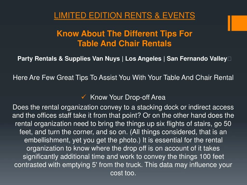 limited edition rents events know about the different tips for table and chair rentals