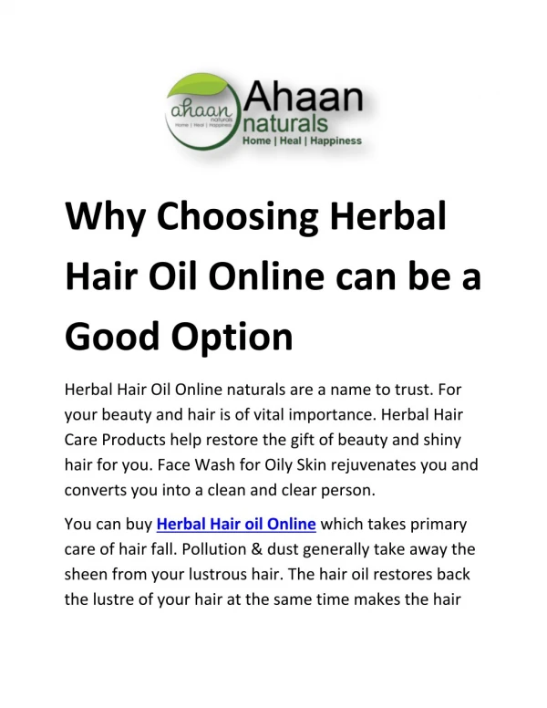 Why choosing Herbal Hair Oil Online can be a good option