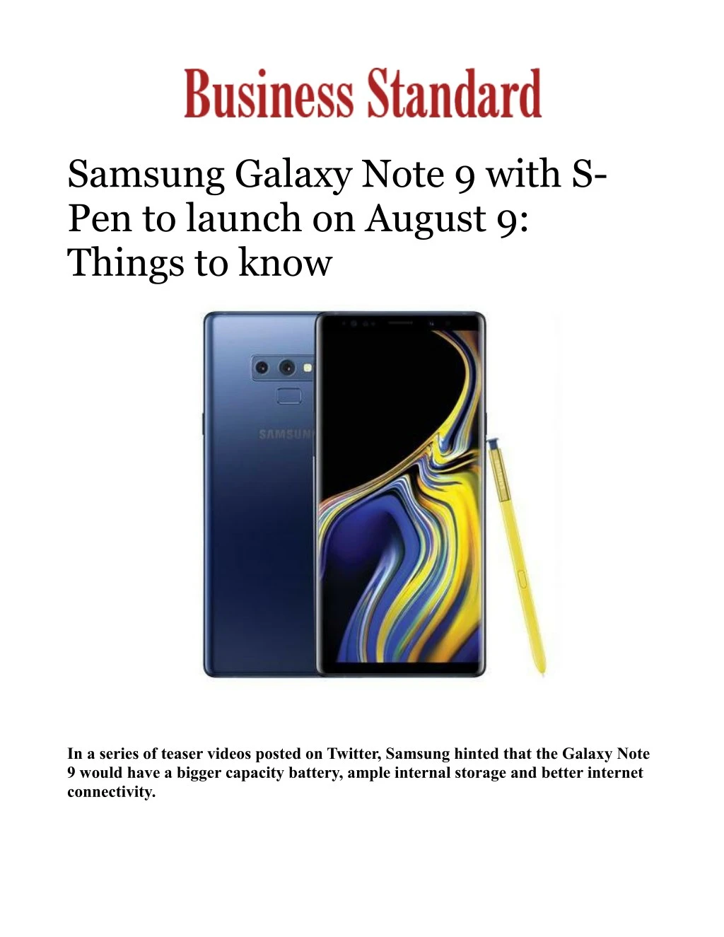 samsung galaxy note 9 with s pen to launch