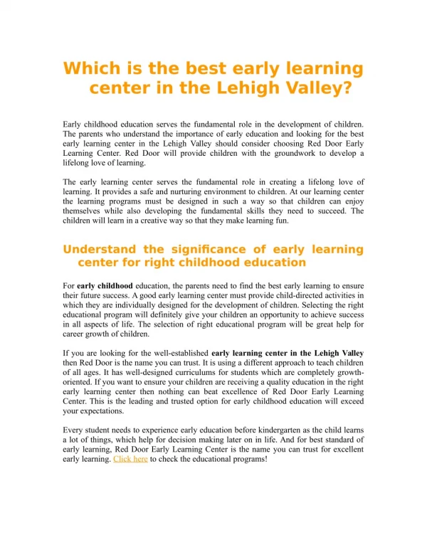 Which is the best early learning center in the Lehigh Valley?