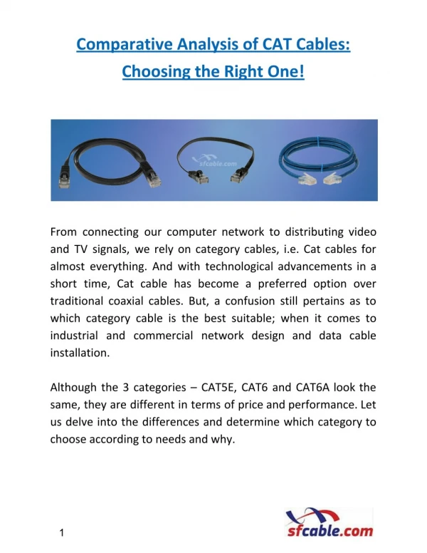 Comparative Analysis of CAT Cables: Choosing the Right One!