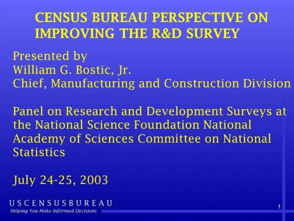 CENSUS BUREAU PERSPECTIVE ON IMPROVING THE RD SURVEY