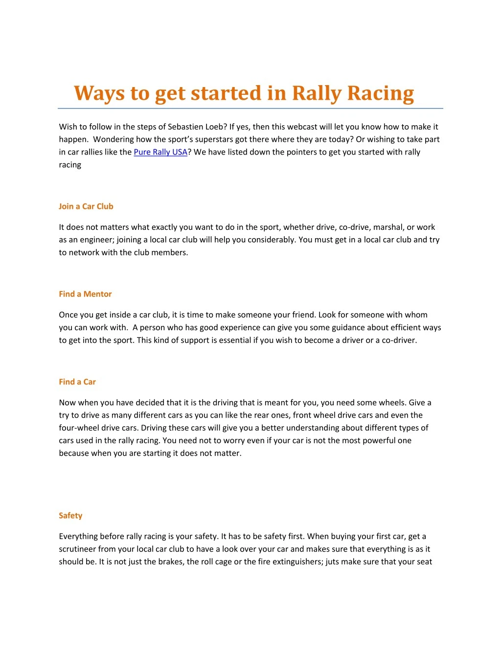 ways to get started in rally racing