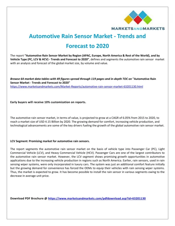 Automotive Rain Sensor Market - Opportunities in Future with Different Segments