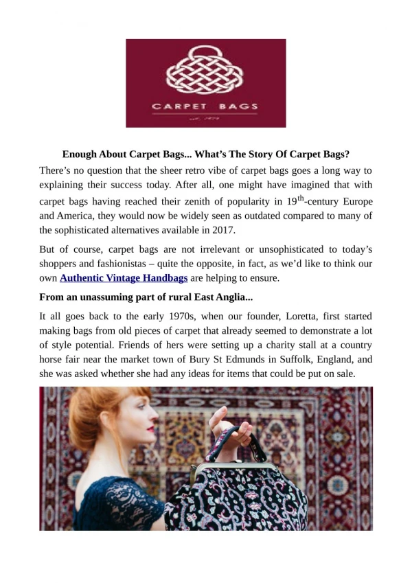 Enough About Carpet Bags... What’s The Story Of Carpet Bags?