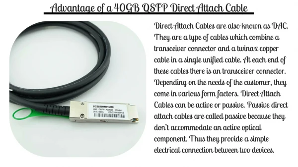 Advatages Of 40GB Direct Attach Cable