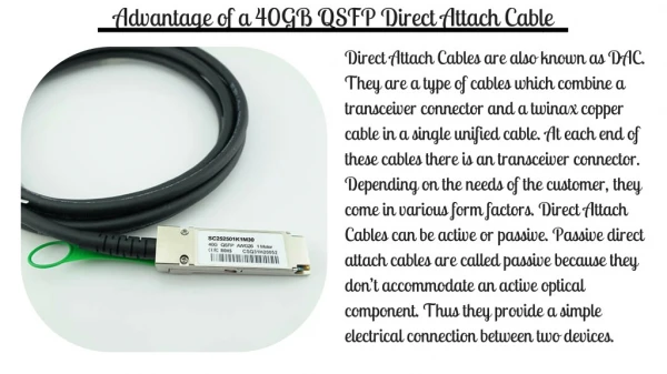 Advantage of a 40GB QSFP Direct Attach Cable