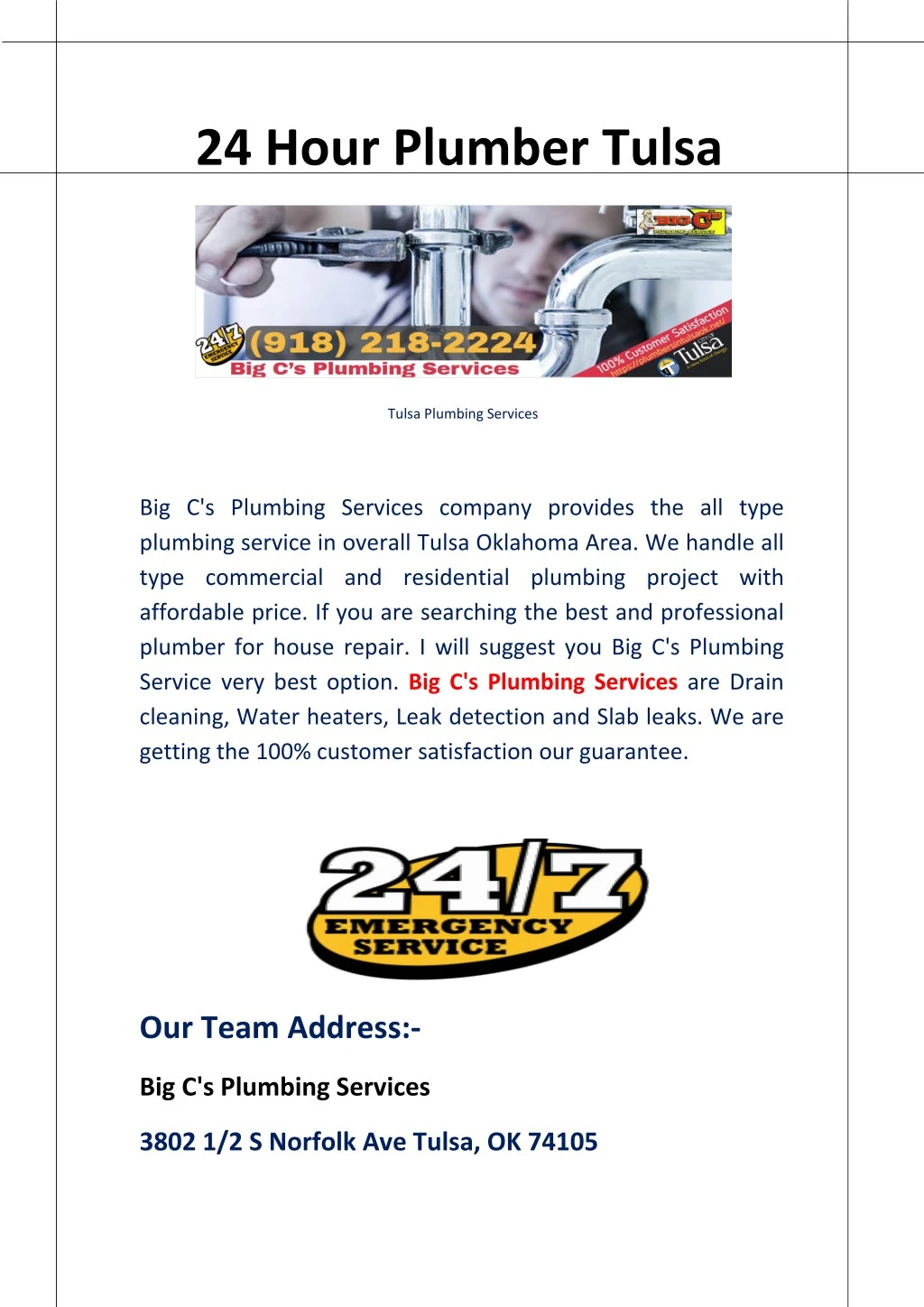 24 hour plumber tulsa