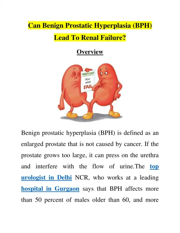 Can Benign Prostatic Hyperplasia (BPH) Lead To Renal Failure?