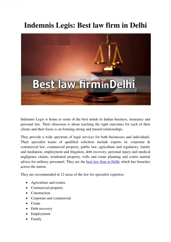Topmost law firm in Delhi- Indemnis Legis